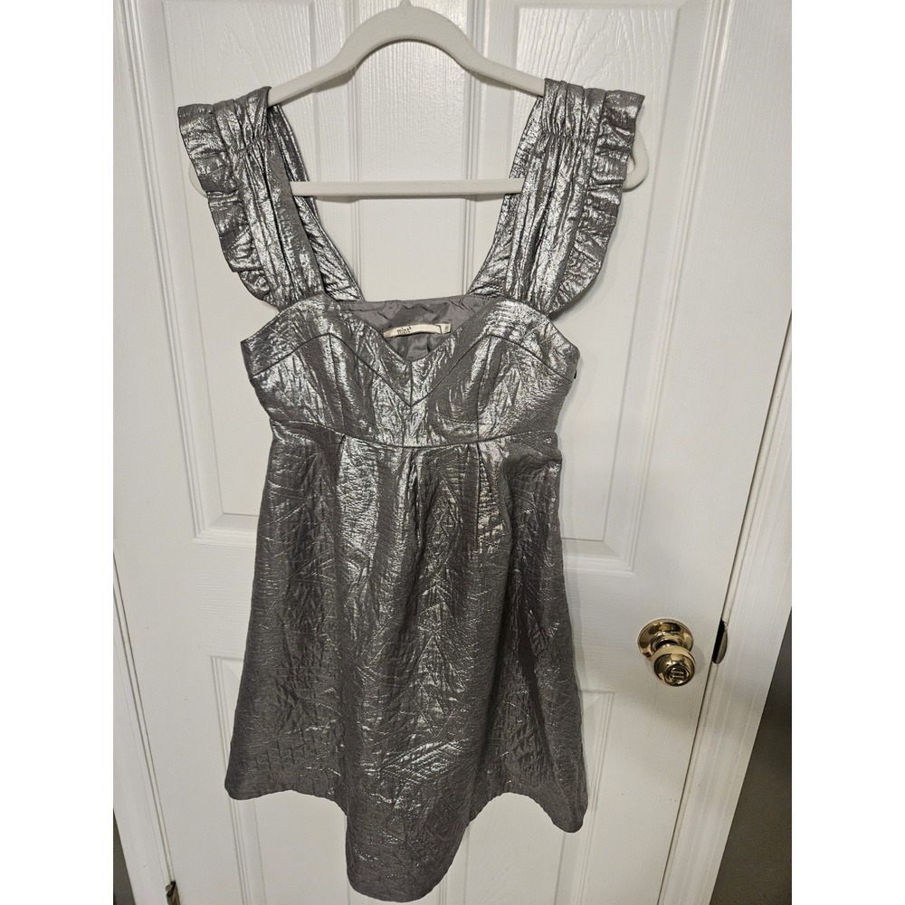 MINT Jodi Arnold Metallic Gunmetal Fairytale Jacquard Babydoll Mini Dress Small